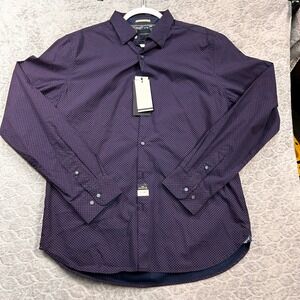 DENIM & FLOWER RICKY SINGH Mens Navy Red Micro Dot Long Sleeve Button Up Shirt L